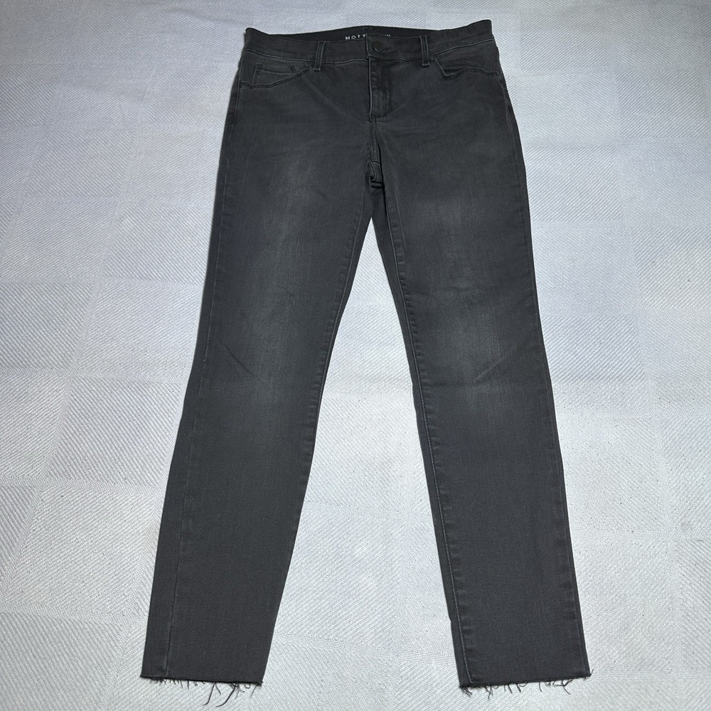 Mott & Bow Mid Rise Skinny Jeans Womens 29x28 Black Stretch Denim Raw Hem‎